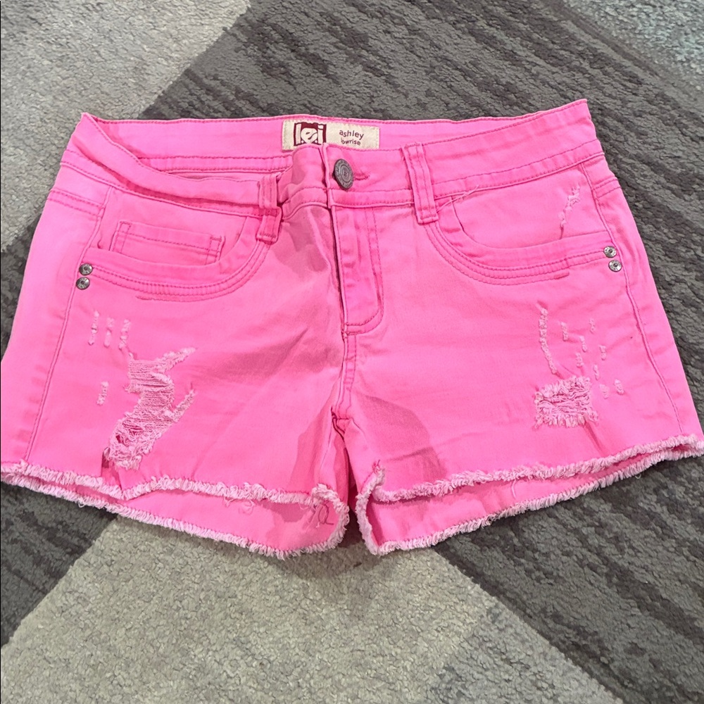 lei Hot Pink Distressed Denim Shorts Ashley Low Rise